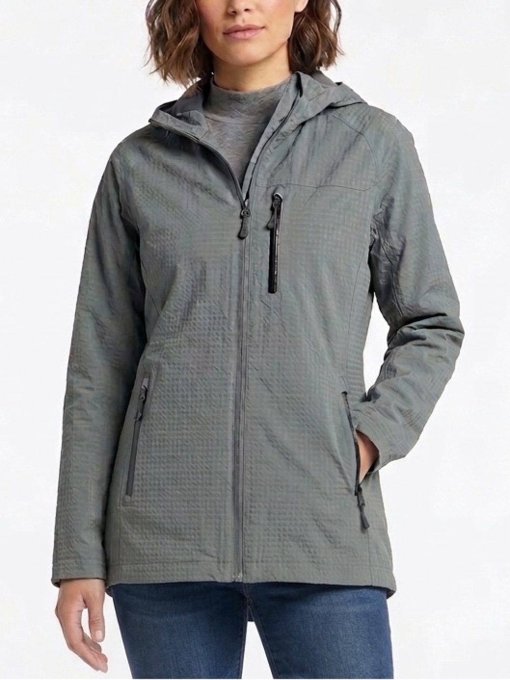 WIND RIVER Grey Hyper Dri Raincoat Shell Jacket Hood Outerwear Size Medium